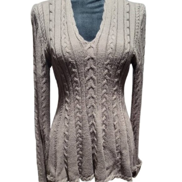 Antonio Melani Tailored Ruffle Bottom Tan Long Sleeve Women's Sweater Size Med - Picture 7 of 9